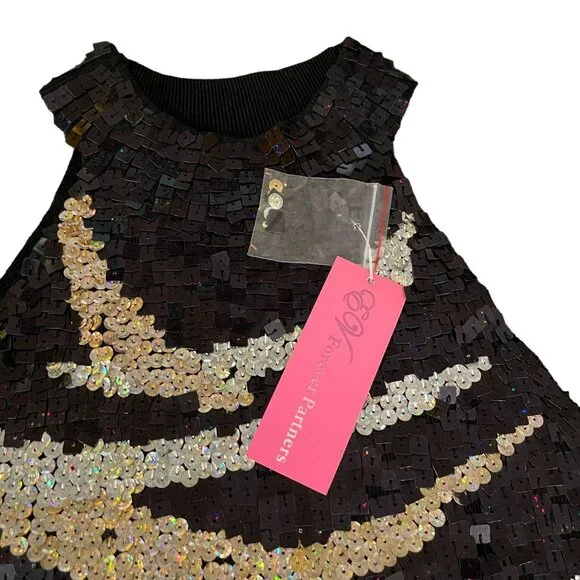 Forever Partners Women's Black/Gold Sequin Halter Top, Size S - Picture 3 of 6
